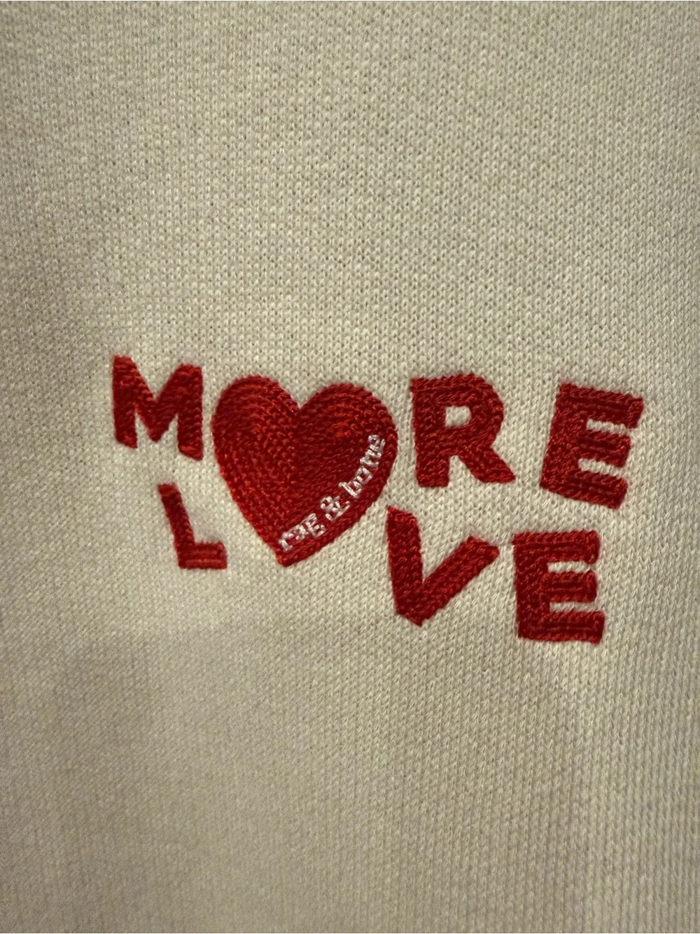 rag & bone Cream Crewneck Sweatshirt with Red "MORE LOVE" Embroidery - Picture 3 of 6